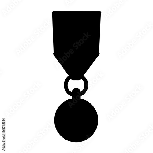 Black silhouette of a medal with a ribbon and circular pendant