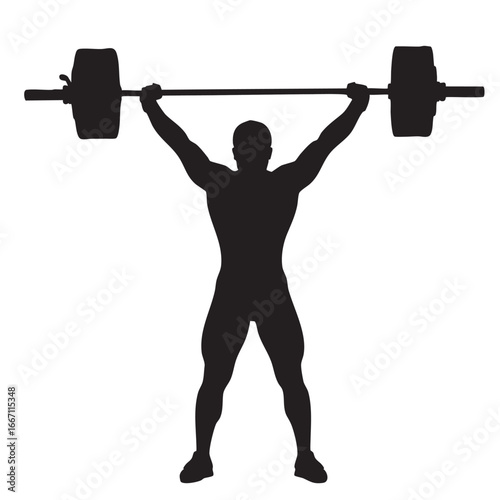 Silhouette of Weightlifter Lifting Heavy Barbell Overhead in Gym Promoting Strength and Fitness Routine for Health Benefits