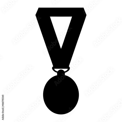 Silhouette of a Black Medal with a Ribbon and a Circular Shape