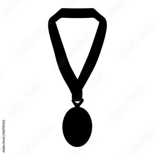 Silhouette of an award medal suspended on a ribbon for recognition