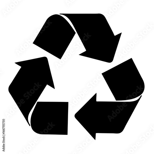 Classic Universal Recycling Symbol in Black and White with Arrows, Representing Sustainability