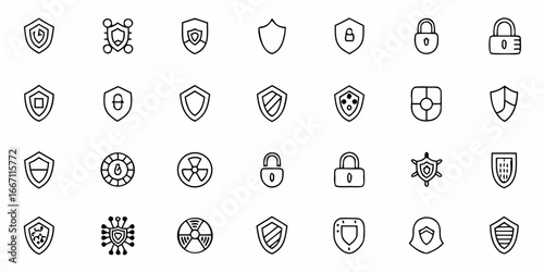 Enhance Your Security with Modern Shield Icons A Diverse Collection for Web Designs, Application Interface, and Security Projects Originally Vector Graphics