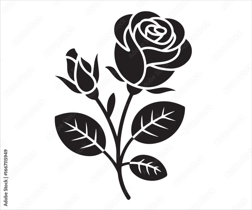 Obraz premium Icon of a blooming rose and bud, symbolizing natural beauty and elegance.