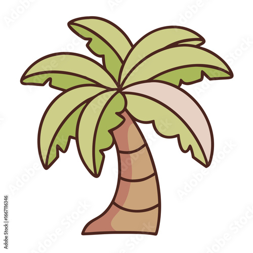 Cartoon palm tree with green leaves and brown trunk  