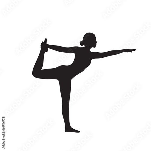Silhouette of Woman Practicing Yoga in Dancer Pose on White Background for Wellness Lifestyle and Fitness Concepts