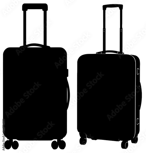 Silhouette of Two Suitcases with Extended Handles