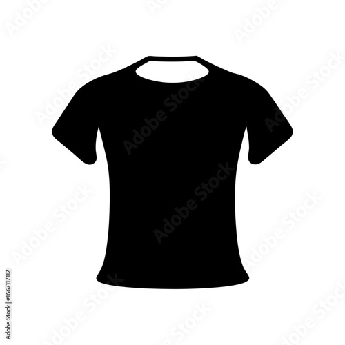 Simple black t shirt design featuring a round neckline and short sleeves