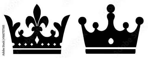 Silhouettes of Two Crowns, Black Color Isolated on White Background