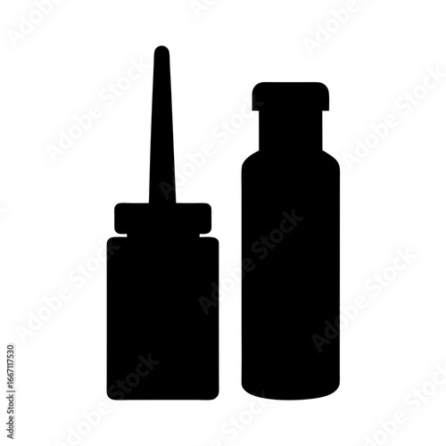 Silhouette depiction of medicine dropper and bottle used in pharmaceutical industry