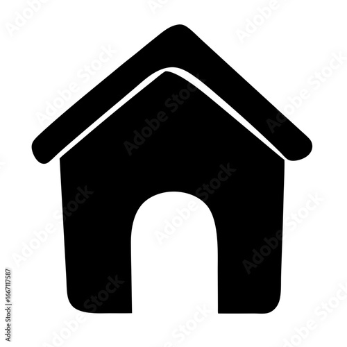 Black and white clip art image depicting a cartoon style dog house