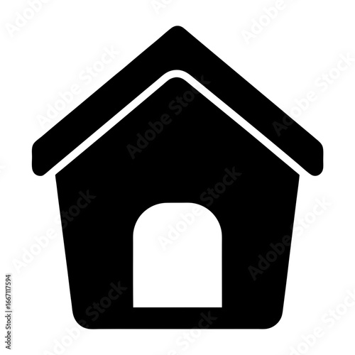 Stylized black and white doghouse icon with rounded edges for children