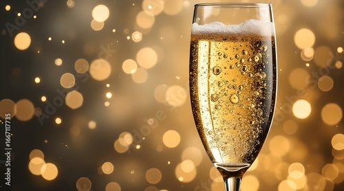 champagne bubbles rising in crystal glass, golden reflections, luxurious celebration abstract