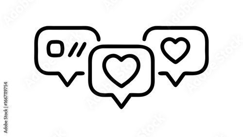 Three speech bubbles with heart and comment icons.