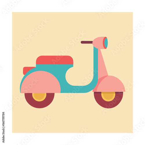 Pink and teal retro scooter illustration moped vintage