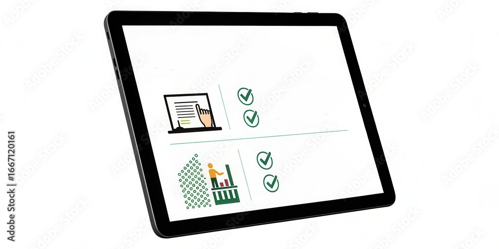 Naklejka premium ethical artificial intelligence Digital tablet displaying checklists and graphics for project management and productivity.