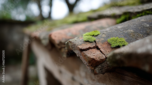 Wallpaper Mural Close-up of moss growing on an old rustic roof tile. Torontodigital.ca