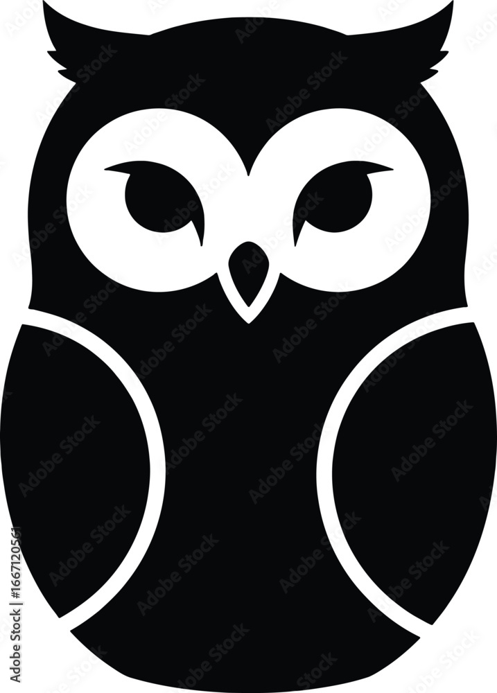 Fototapeta premium Black Owl Soft Rounded Shapes Simple Body Eyes Silhouette