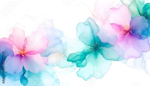 Wallpaper Mural Pastel Flowers with Abstract Art, and White BG. Torontodigital.ca