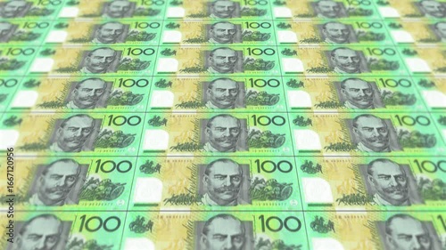 Australian dollar banknotes flying Money Rain. Money falling down animation on Green screen