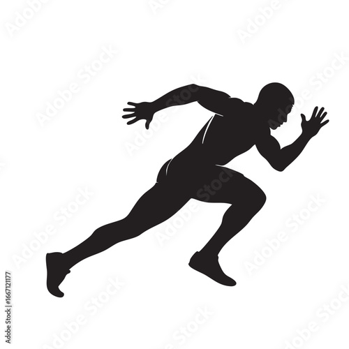 Silhouette of a sprinter running fast expressing power and energy depicting competition and athletic performance in monochrome