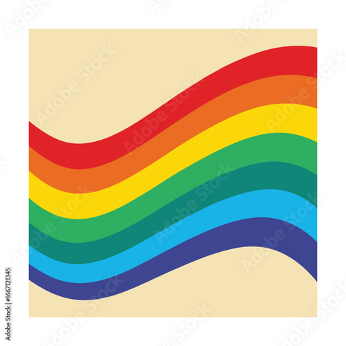 Retro Rainbow Waves on Cream Background vintage stripes