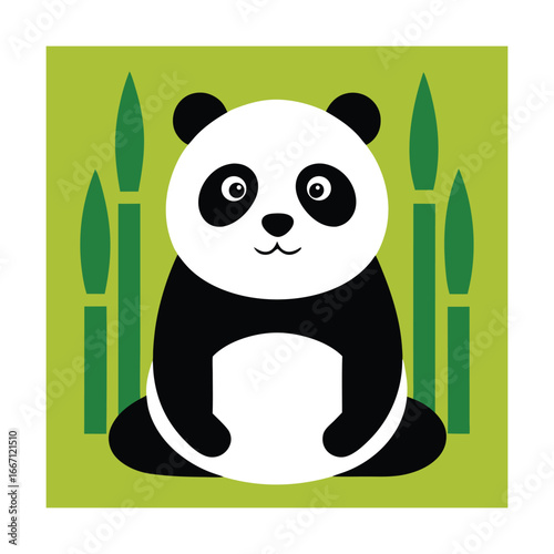 Cute panda bear sitting with bamboo animal cartoon