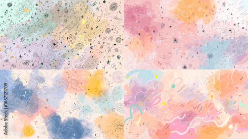 Gentle pastel watercolor abstract textures with dreamy clouds and flowing brush strokes. Perfect for backgrounds, stationery, and modern design.