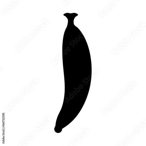 Dramatic silhouette of a single plantain fruit against a clean white background