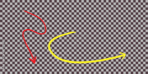Red and yellow curved arrows on a transparent background indicating different directions or paths shown visually