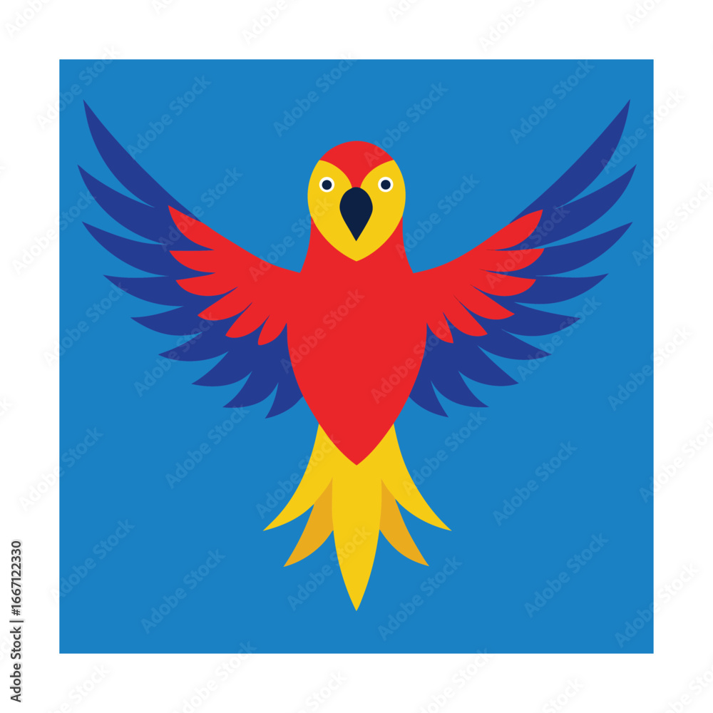 Obraz premium Flat design red blue yellow parrot with open wings