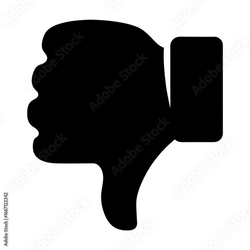 A simple black silhouette of a thumbs down icon suggesting disapproval