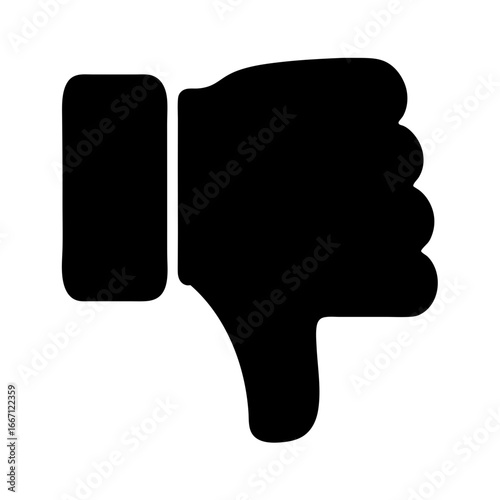 A simple, bold, black thumbs down icon for disagreement or dislike