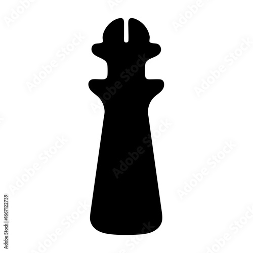 Silhouette of a black bishop chess piece on a white background