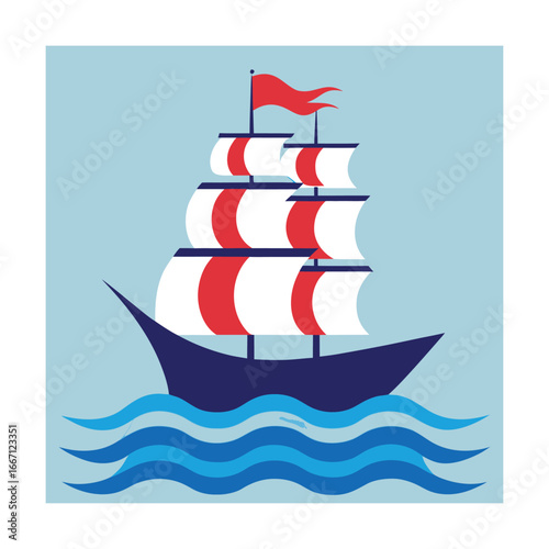 Tall ship sailing on blue waves boat vessel