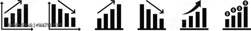 Minimalist Business Chart Icons for Financial Growth and Decline Analysis