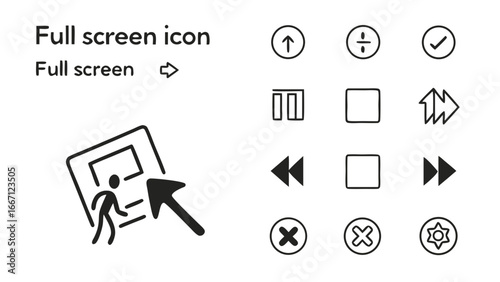Collection of full screen and other interface icons for web and app design.