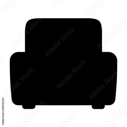 Simple black silhouette of an upholstered armchair with arms and seat