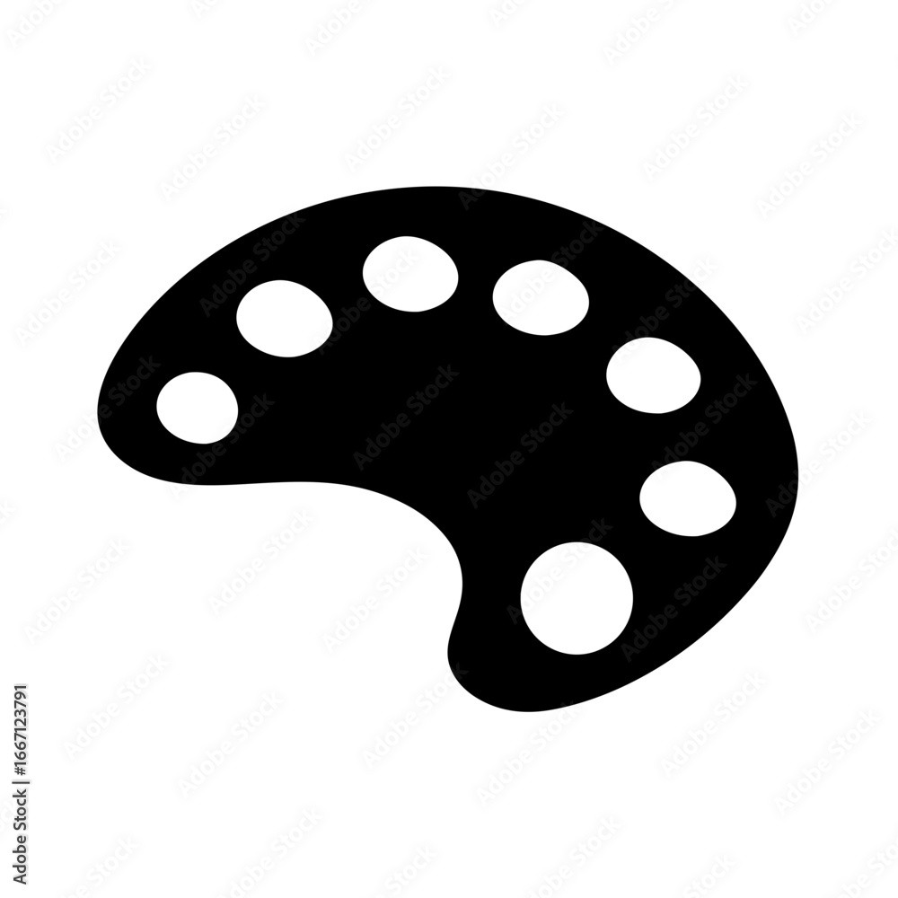 Fototapeta premium Black and white artist paint palette illustration with several circular depressions