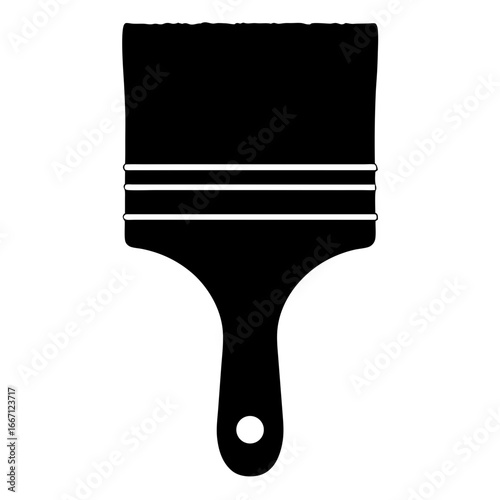 Simple black and white illustration of a paintbrush with a handle and bristles