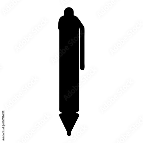 Black silhouette of a fountain pen with a clip on a white backdrop