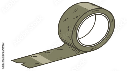 dark olive green adhesive tape roll with torn edge illustration design isolated on white background.
