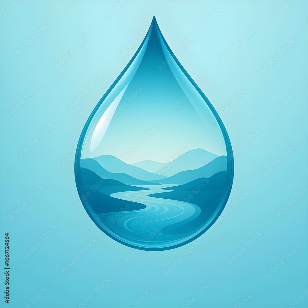 Fototapeta premium World Water Day Illustration River Inside Water Droplet Water Conservation Concept