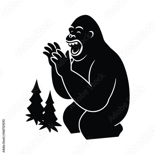 silhouette of a gorilla clapping and laughing 