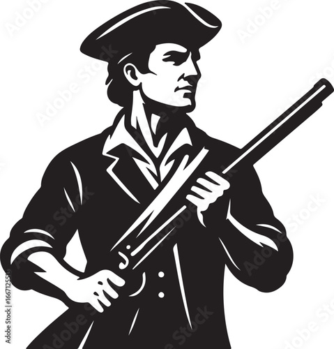 Revolutionary War Soldier with Musket, Vintage American Patriot Illustration