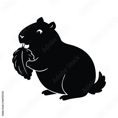  silhouette of a guinea pig giggling while eating