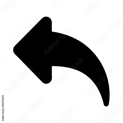 Black reply arrow pointing left in a curved direction towards the viewer
