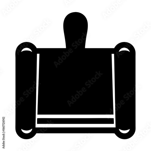 Stylized black and white illustration of a scroll with handle like top