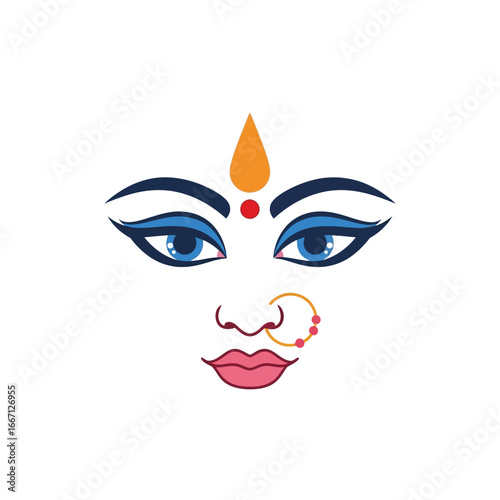 Maa Durga Face Illustration for Hindu Festival Navratri and Durga Puja. Vector.