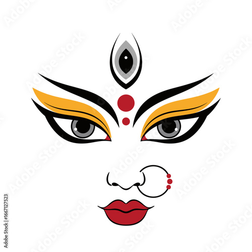 Minimalist vector icon of Goddess Durga face. Symbol for Navratri festival.