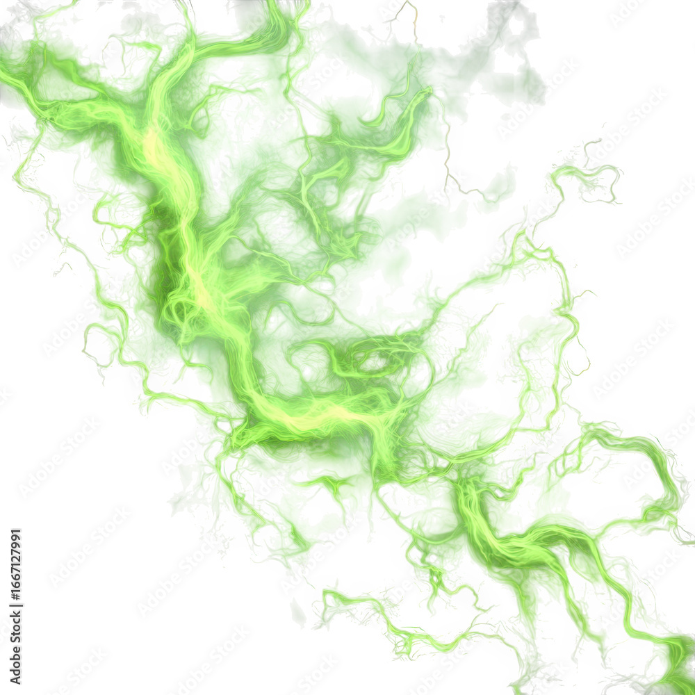 Fototapeta premium Vibrant green energy lightning bolts crackling with ethereal light isolated on transparent background